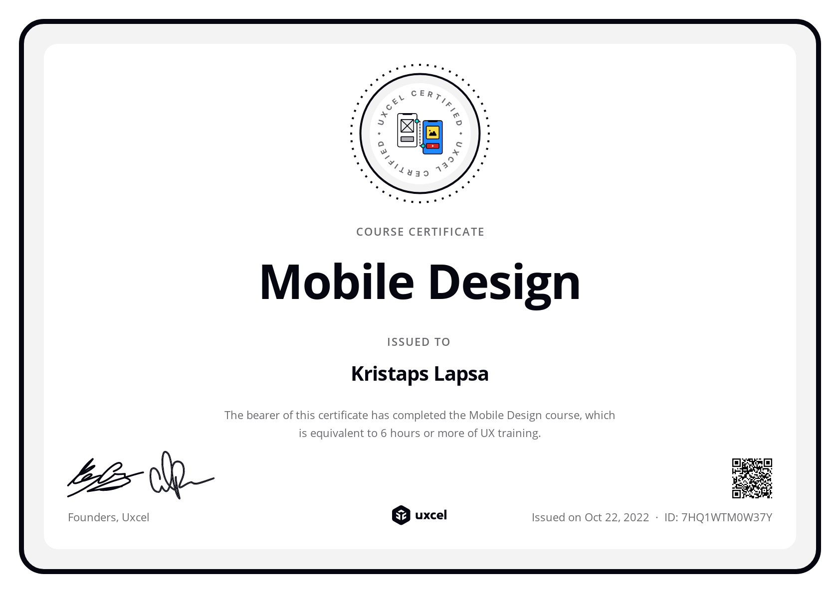 Kristaps Lapsa's certificate